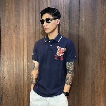 美國百分百【全新真品】Tommy Hilfiger POLO衫 網眼 短袖 TH 上衣 老鷹 logo 深藍 C262