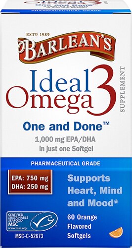 Barlean's Ideal Omega 3 Orange 1000 mg - 60 Softgels
