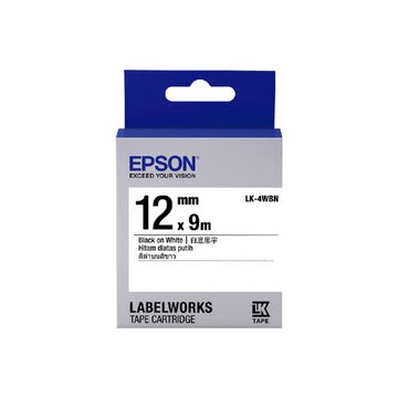 EPSON 12mmx9M 白底黑字標籤帶 / 盒 LK-4WBN｜領券最高折$220