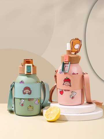 大容量男女高顏值保溫杯彈扣吸管杯不銹鋼便攜學生兒童水瓶水杯子