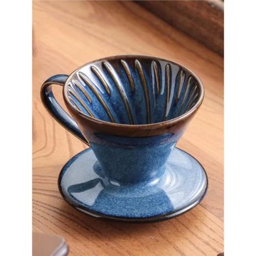 陶瓷手沖咖啡壺濾杯復古窯變 V60螺旋紋滴漏式咖啡過濾杯咖啡器具