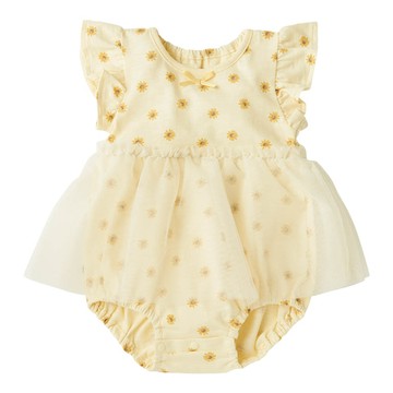 akachan honpo - 短袖外出包屁衣-薄紗蕾絲-黃色