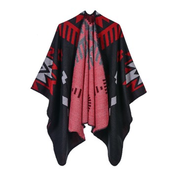 披肩仿羊絨斗蓬-幾何圖型捲邊雙面女圍巾5色73we25【獨家進口】【米蘭精品】