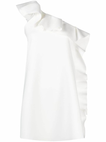 MSGM - ruffle-trim asymmetric minidress - women - Polyester/Polyester/Spandex/Elastane/Viscose - 46 - White