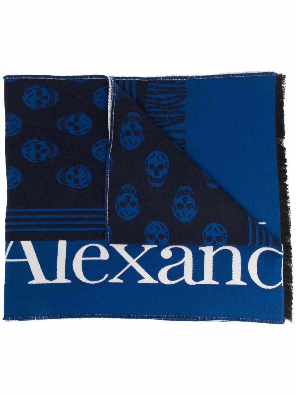 Alexander McQueen - skull-print logo scarf - unisex - Wool/Silk - One Size - Blue