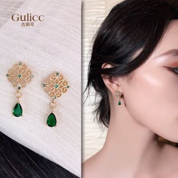 Gulicc 祖母綠 水滴 耳環(飾品 耳飾 耳釘 耳環 耳墜 禮物 雙11 聖誕節)