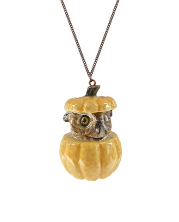 AndMary 手繪瓷項鍊-貓頭鷹 禮盒裝 Owl in Pumpkin Necklace