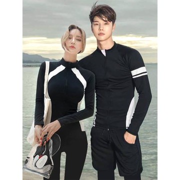 情侶潛水服女分體長袖防曬水母服浮潛服沖浪服男款套裝顯瘦游泳衣