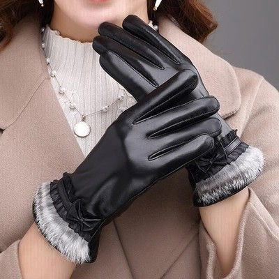 レディース 手袋 てぶくろ 本革 シープスキン 裏起毛 ラビットファー スマートフォン スマホ対応 メール便 送料無料