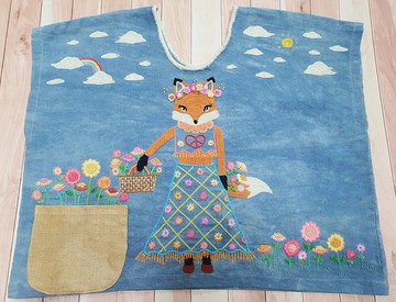 手工刺繡上衣、棉布、天然染料、花卉、狐狸、兔子