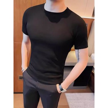 短袖t恤男夏季修身體恤韓版潮流半袖純色彈力圓領上衣痞帥打底衫