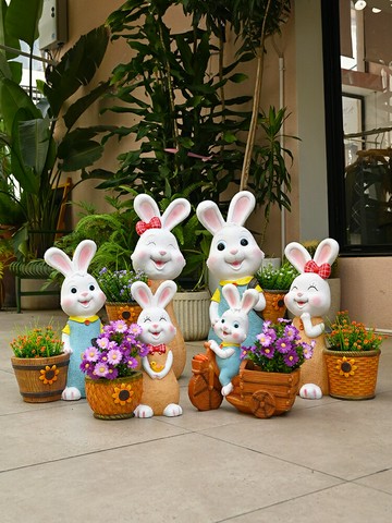戶外別墅庭院花園擺件卡通動物可愛兔子花盆創意陽臺裝飾草坪造景