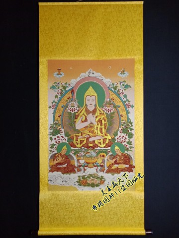 西藏唐卡佛像 織錦繡絲綢刺繡掛畫尼泊爾布畫中堂畫 宗喀巴大師像