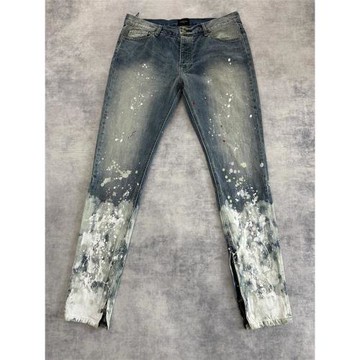 FOG第五季潮牌主理人Rapper同款高街重工潑墨褲腳拉鏈修身牛仔褲