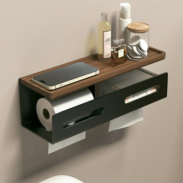 【含稅/免運】 胡桃木衛生間廁紙盒浴室廁所紙巾盒免打孔洗手置物架衛生紙手紙盒