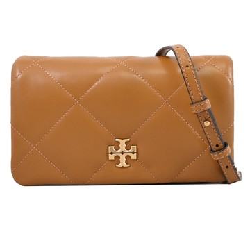 TORY BURCH 158624 Kira 經典LOGO絎縫翻蓋斜背鏈包.淺棕