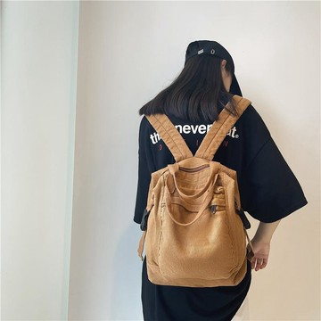 熱銷🎉外貿純色復古帆布雙肩包女日系簡約大容量初高中生書包大學生揹包書包 輕量化背包 大容量 韓系後背包 雙肩包
