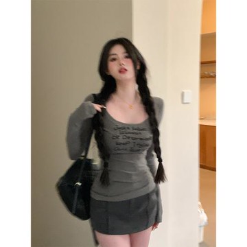 一頭阿瓜 2025新款秋冬甜酷休閑辣妹修身打底衫長袖T恤上衣女百搭