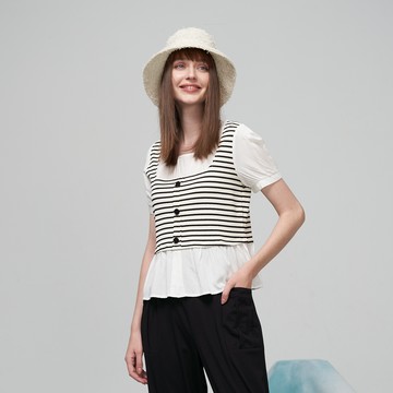 CLL巧玲瓏 假兩件條紋背心上衣 7253912