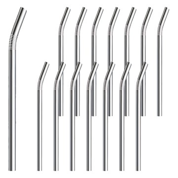 不鏽鋼吸管 彎管 銀灰色 圓潤管口  1支  15支