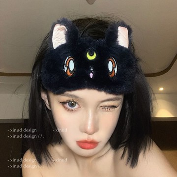 遮光眼罩🎀 美少女戰士貓咪遮光眼罩可愛卡通甜美睡眠日系秋冬款黑白透氣發帶