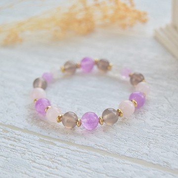 靜謐溫柔│紫水晶 粉色水晶 煙紫瑪瑙 紫水晶切角 月光石 銅 手鍊