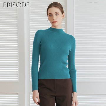 EPISODE - 修身百搭舒適坑條立領針織毛衣135503（綠）