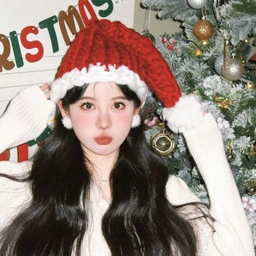 聖誕節禮物毛線編織聖誕老人可愛針織帽子女冬季保暖拍照道具親子