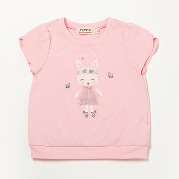 PIPPY公主兔子圓領彈性棉質圓領荷包袖上衣 粉 下折扣