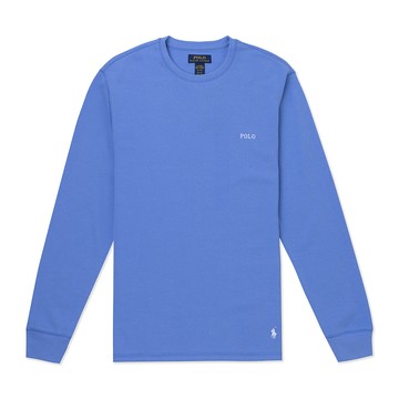 Polo Ralph Lauren RL 熱銷刺繡文字下擺小馬素面長袖T恤-水藍色