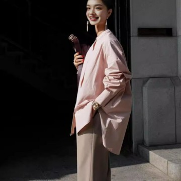 【巴黎精品】現貨+預購 襯衫長袖上衣-前短後長廓型寬鬆女裝a1er13