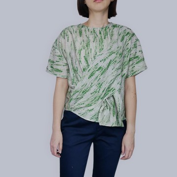 水點波紋綠交錯穿帶上衣