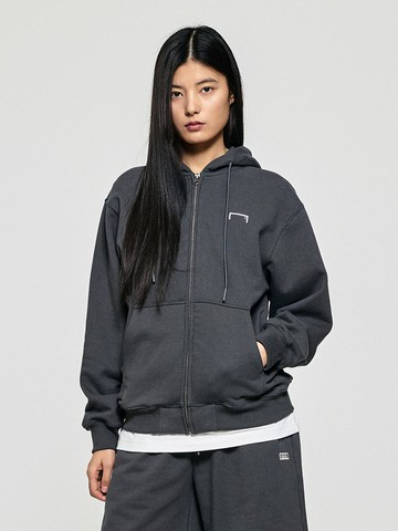 Cotton Polyester Regular Fit Zip-up Hoodie [Charcoal]