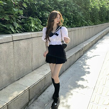 學院風套裝夏季2022年新款女jk制服全套海軍領上衣百褶裙兩件套夏