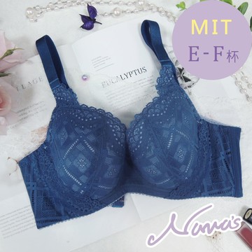 【露娜斯】葛倫珍珠。E-F杯 集中托提包覆涼感高脅邊防副乳大罩杯機能內衣【中藍】台灣製 U319