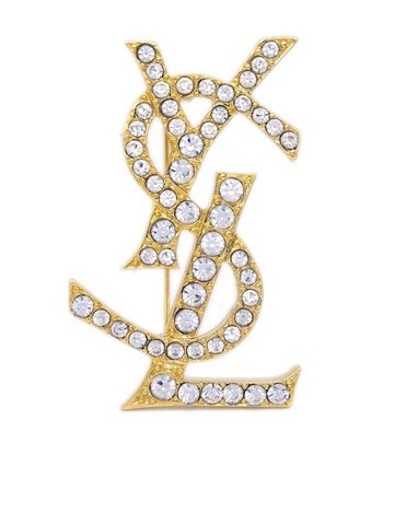 Saint Laurent Pre-Owned - 1990-2000s Cassandre crystal-embellished brooch - women - Gold Plated/Rhinestone - One Size