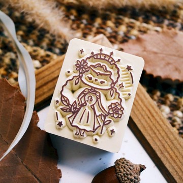 手工橡皮章 - 獅子座女孩 星座系列章 4X5cm (可客製文字)