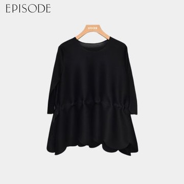 EPISODE - 寬鬆舒適抽繩收腰皺褶衣短袖上衣E44306（黑）