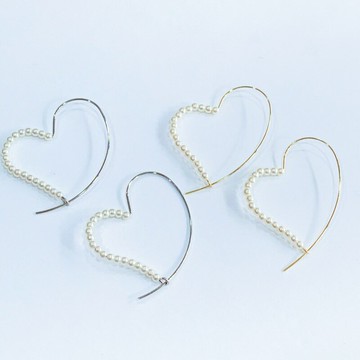 【S.One】耳環-S925銀針 愛心造型鑲珍珠耳圈