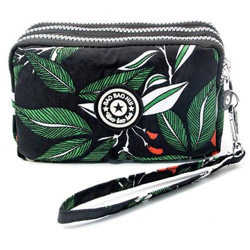 Love 21 2023女時尚黑色葉子圖騰尼龍防水手拿包