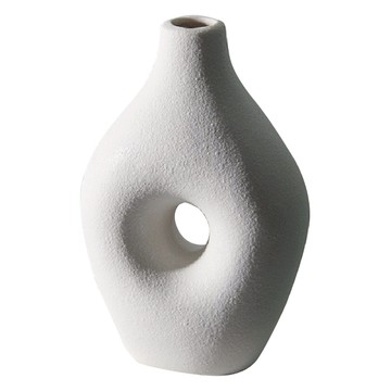 KUIBAO 快豹生活 Plain北歐樸素中空幾何花瓶  18 x 12 x 2.5cm  中空小圓 白色