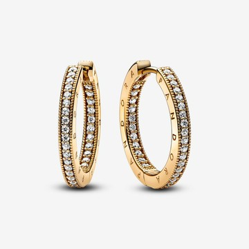 【PANDORA】Pandora Signature Logo ＆ Pavé 耳環圈