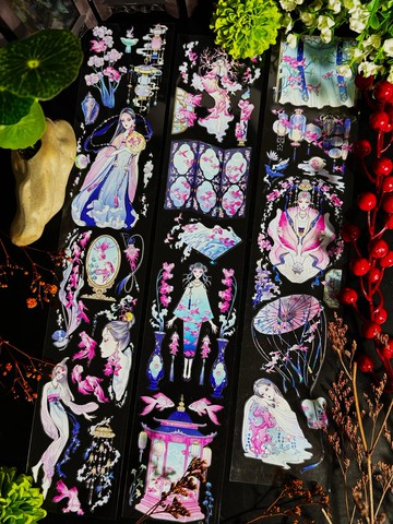 琉璃游火 PET 紙膠帶 白墨貝殼光 10米卷