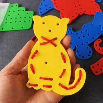 兒童益智串珠穿線板幼兒園玩具手指訓練動物水果穿線板積木
