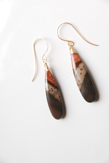 大地色系聚彩碧玉耳環 no.3 14kgf