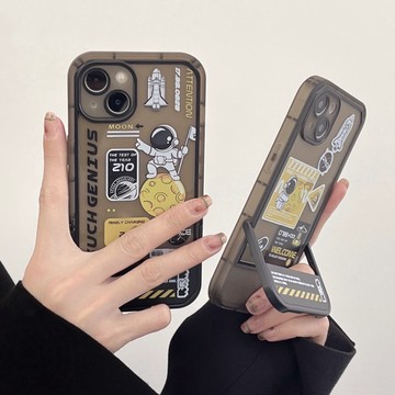 卡通宇航員 隐形站立凳子支架 鏡頭全包 透明殼 防摔手機殼 iPhone15 14 13 12 11 Pro Max 7
