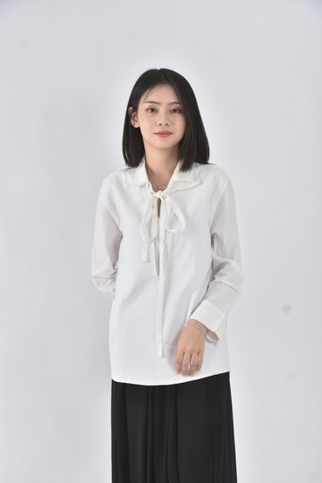 (L) jamei chen棉質綁帶白色長袖上衣
