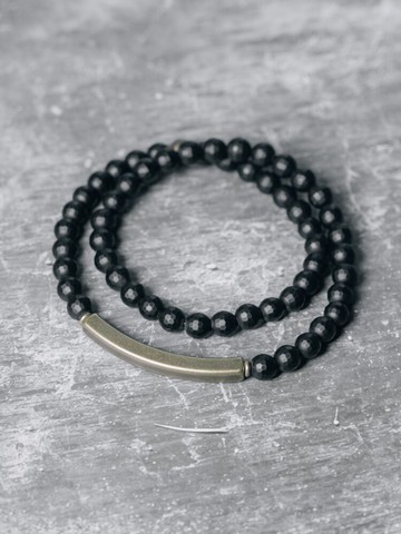 曲尾花復古切面啞光黑瑪瑙珠子手鏈潮男中性簡約雙層個性手串飾品