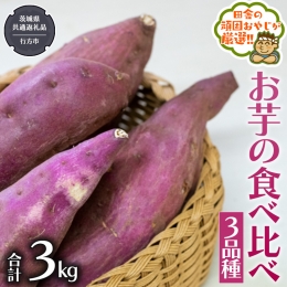 お芋 の 食べ比べ 3品種（3kg） （県内共通返礼品：行方市産） さつまいも 芋 いも 野菜 べにはるか 紅あずま シルクスイート 紫芋 [BI415-NT]