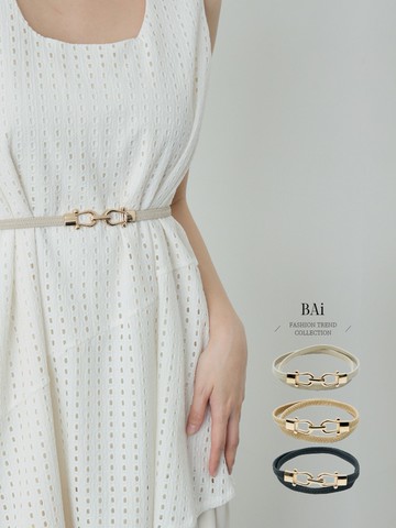 金釦彈性細腰封／雙環勾扣鬆緊腰帶－【356085】